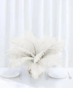 Silkflowersfactory 12 Pack | 13"-15" Natural Plume Real Ostrich Feathers Vase Centerpiece - Cream / Ivory