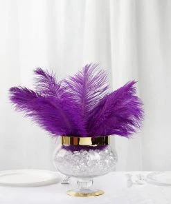 Silkflowersfactory 12 Pack | 13"-15" Natural Plume Real Ostrich Feathers Vase Centerpiece - Purple