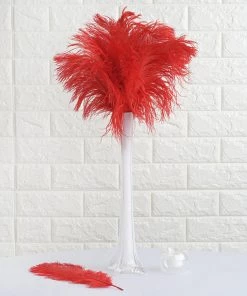 Silkflowersfactory 12 Pack | 13"-15" Natural Plume Real Ostrich Feathers Vase Centerpiece - Red 16 Silkflowersfactory 12 Pack | 13