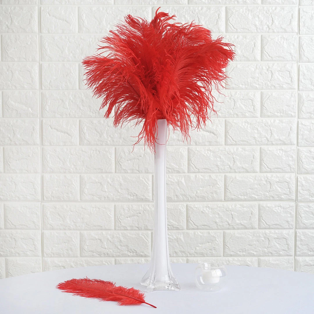 Silkflowersfactory 12 Pack | 13"-15" Natural Plume Real Ostrich Feathers Vase Centerpiece - Red 6 Silkflowersfactory 12 Pack | 13"-15" Natural Plume Real Ostrich Feathers Vase Centerpiece - Red