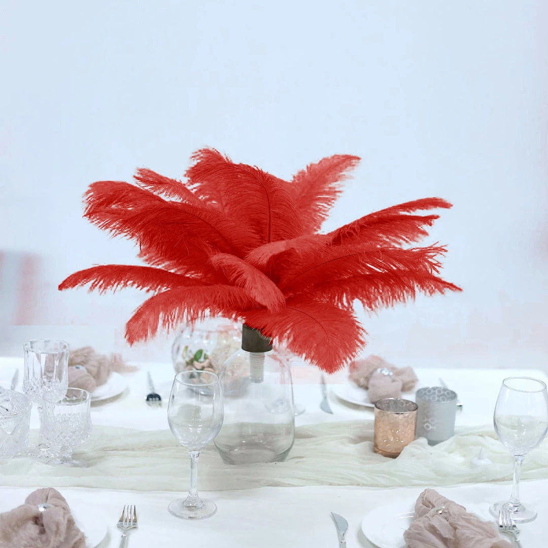 Silkflowersfactory 12 Pack | 13"-15" Natural Plume Real Ostrich Feathers Vase Centerpiece - Red 7 Silkflowersfactory 12 Pack | 13"-15" Natural Plume Real Ostrich Feathers Vase Centerpiece - Red