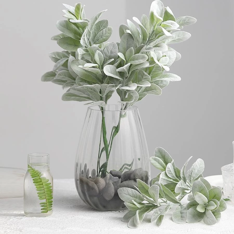 HIER_1150 Pack Of 2 | 24" Frosted Green Artificial Flocked Lambs Ear Leaf Spray Artificial Plants 9 HIER_1150 Pack Of 2 | 24" Frosted Green Artificial Flocked Lambs Ear Leaf Spray Artificial Plants