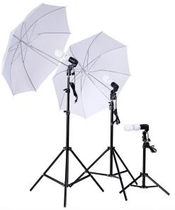 Silkflowersfactory 10Ft Background Support System, 600W 6500K White Umbrella Lighting Photo Video Studio Kit With Chromakey Background Muslins (Green Black White) - Free Carry Case