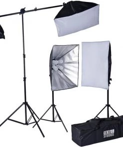 Silkflowersfactory 2400 Watt Softbox Photo Studio Continuous Lighting Kit With Boom Arm Hairlight Softbox Photography Studio Kits