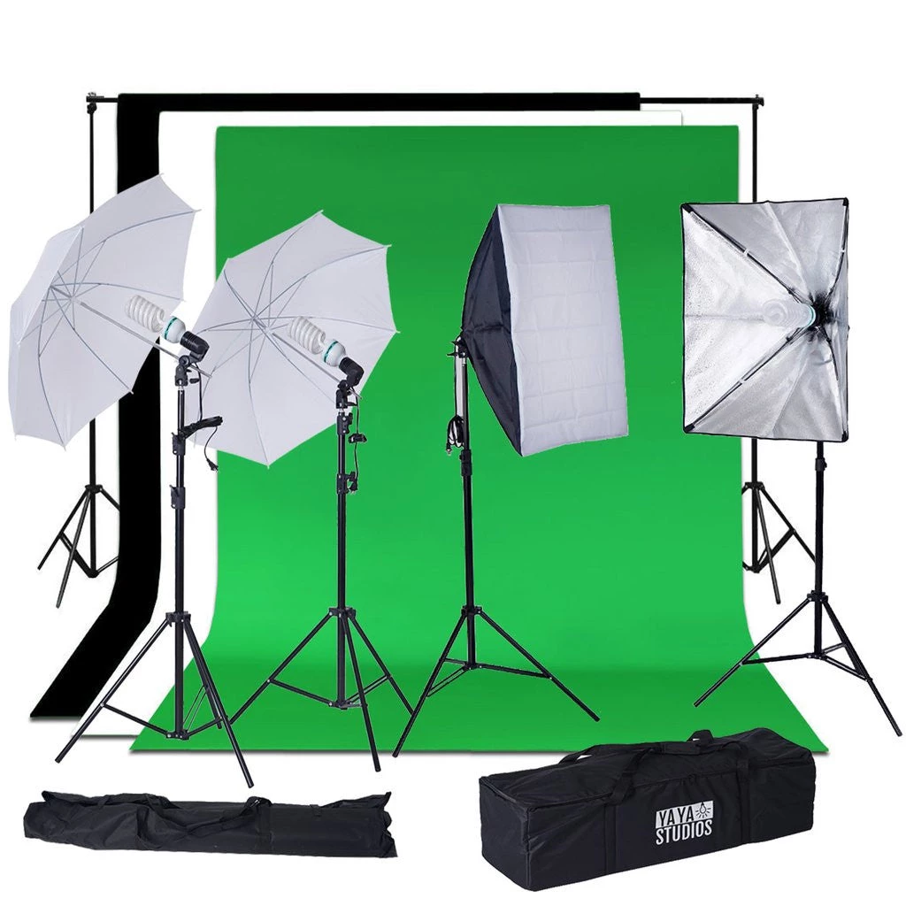 Silkflowersfactory 1200 Watts White Umbrella Soft Box Continuous Lighting Photo Video Studio Kit With Chromakey Background Muslins (Green Black White) Flower Vases & Decorations 3 Silkflowersfactory 1200 Watts White Umbrella Soft Box Continuous Lighting Photo Video Studio Kit With Chromakey Background Muslins (Green Black White) Flower Vases & Decorations