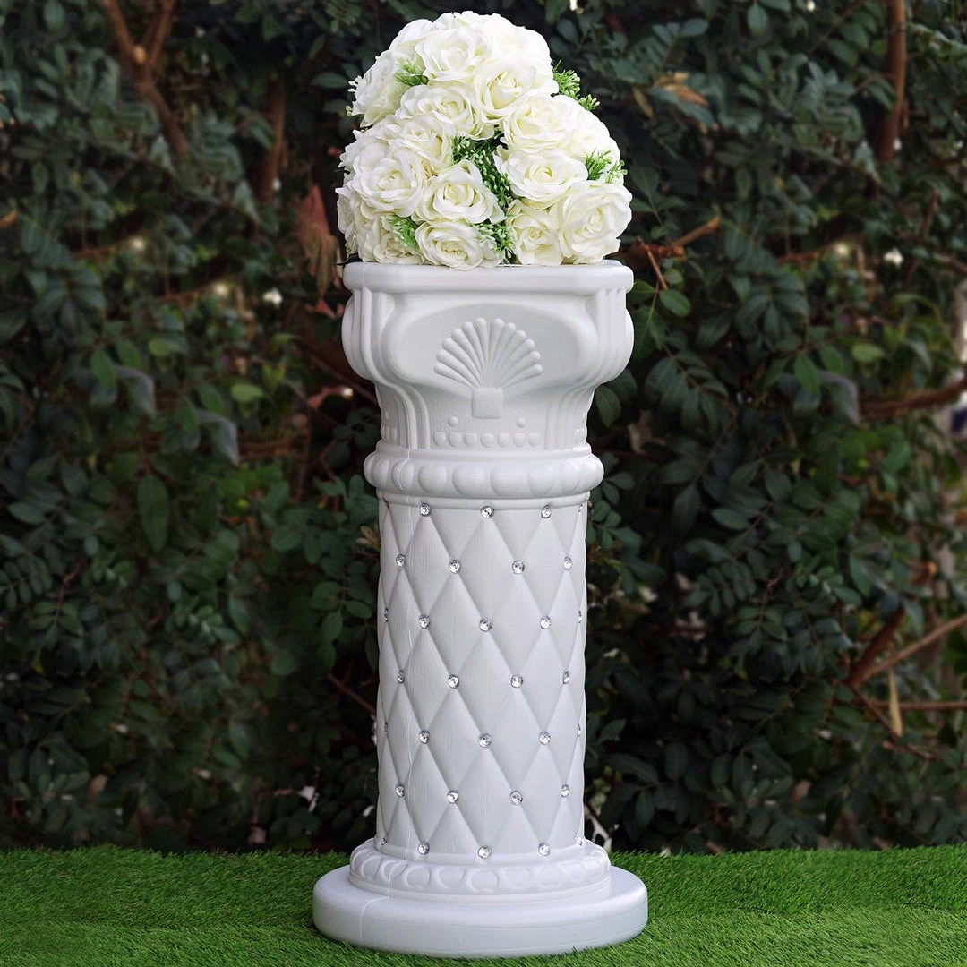 Efavormart-new 2 Pack | 25" Tall White PVC | 10mm Crystal Beaded Studded French Inspired Pedestal Column Stand 6 Efavormart-new 2 Pack | 25" Tall White PVC | 10mm Crystal Beaded Studded French Inspired Pedestal Column Stand
