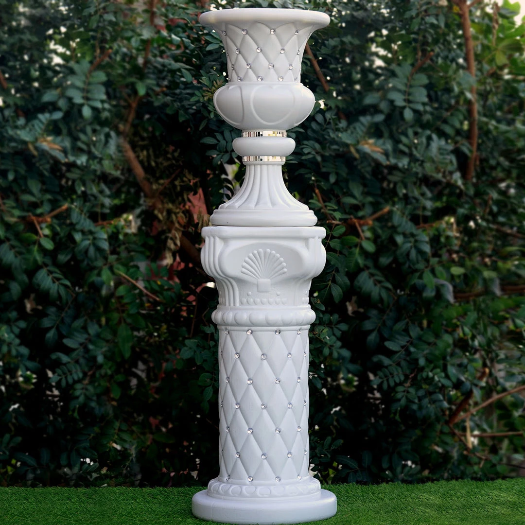 Efavormart-new 2 Pack | 25" Tall White PVC | 10mm Crystal Beaded Studded French Inspired Pedestal Column Stand 7 Efavormart-new 2 Pack | 25" Tall White PVC | 10mm Crystal Beaded Studded French Inspired Pedestal Column Stand