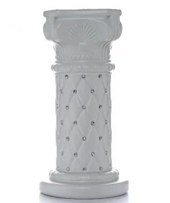 Efavormart-new 2 Pack | 25" Tall White PVC | 10mm Crystal Beaded Studded French Inspired Pedestal Column Stand