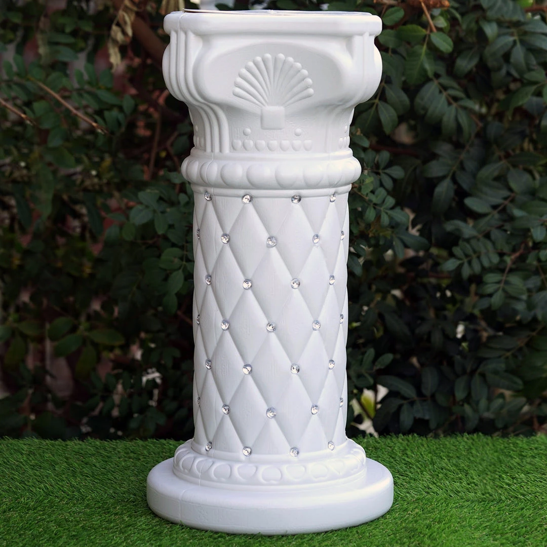 Efavormart-new 2 Pack | 25" Tall White PVC | 10mm Crystal Beaded Studded French Inspired Pedestal Column Stand 4 Efavormart-new 2 Pack | 25" Tall White PVC | 10mm Crystal Beaded Studded French Inspired Pedestal Column Stand