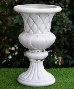 Efavormart-new 2 Pack | 18" Tall White PVC | 10mm Crystal Studded Italian Inspired | Pedestal Column Plant Stand Pot Chandelier & Stands