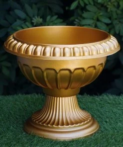 Silkflowersfactory 11" Tall Gold Roman Inspired Crafted Wedding Party All Weather Flower Pot - 12 PCS Chandelier & Stands