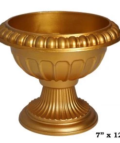 Silkflowersfactory 11" Tall Gold Roman Inspired Crafted Wedding Party All Weather Flower Pot - 12 PCS Chandelier & Stands 11 Silkflowersfactory 11