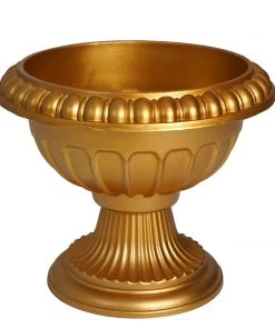 Silkflowersfactory 11" Tall Gold Roman Inspired Crafted Wedding Party All Weather Flower Pot - 12 PCS Chandelier & Stands