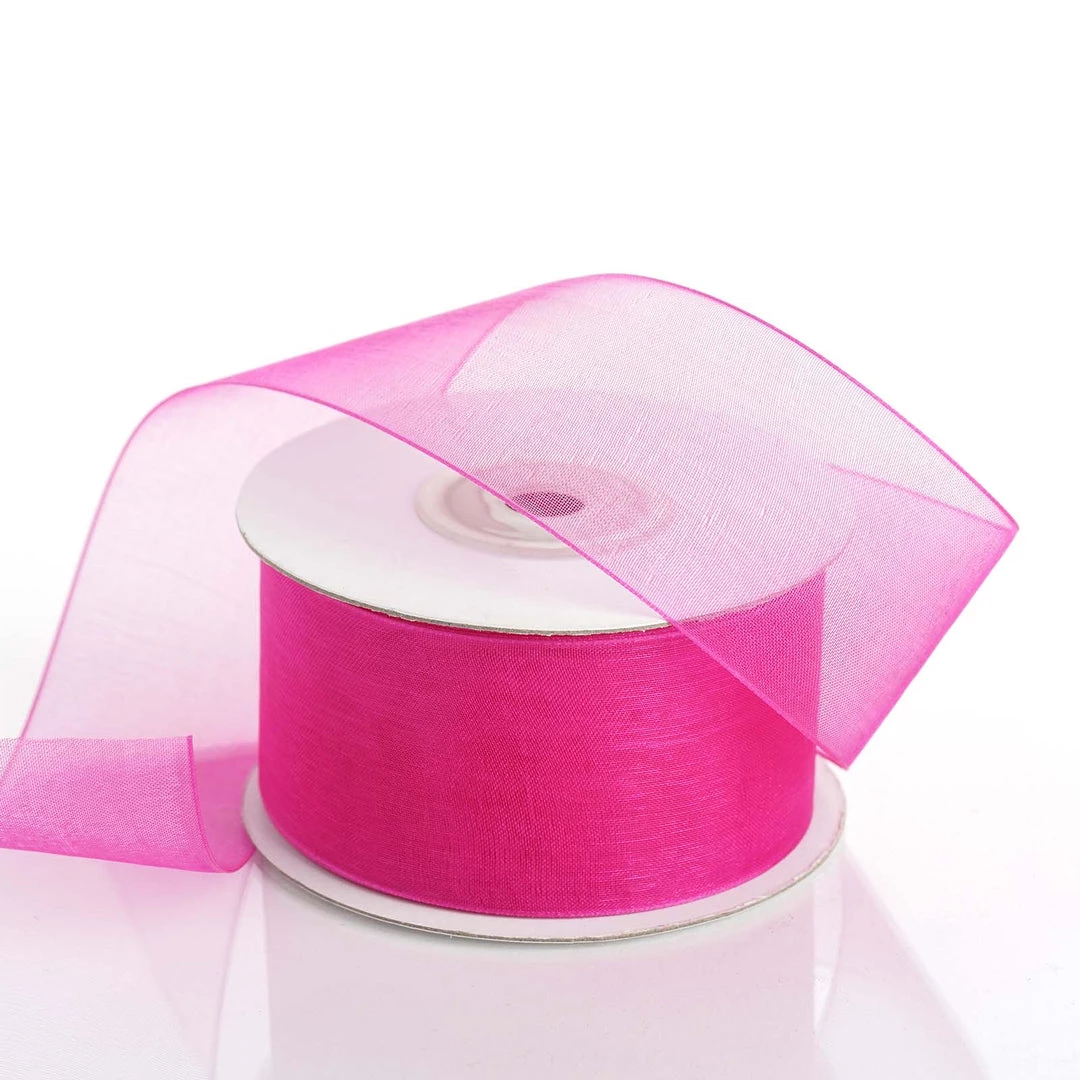 Silkflowersfactory 1.5" X 25 Yards Sheer Organza Ribbon - Fuchsia 2 Silkflowersfactory 1.5" X 25 Yards Sheer Organza Ribbon - Fuchsia