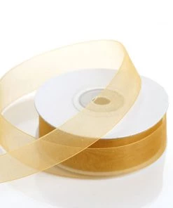Silkflowersfactory 7/8" X 25 Yards Sheer Organza Ribbon - Gold Ribbons