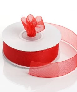 Silkflowersfactory Ribbons 7/8" X 25 Yards Sheer Organza Ribbon - Red