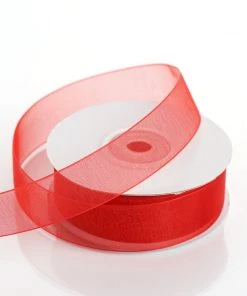 Silkflowersfactory Ribbons 7/8" X 25 Yards Sheer Organza Ribbon - Red