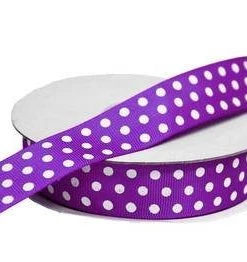 Silkflowersfactory 25 Yards 7/8" DIY Purple Grosgrain White Polka Dot Ribbon Wedding Party Dress Favor Gift Craft Decoration Ribbons