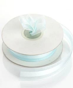 Silkflowersfactory 7/8" X 25 Yards Organza Ribbon With Satin Center - Light Blue