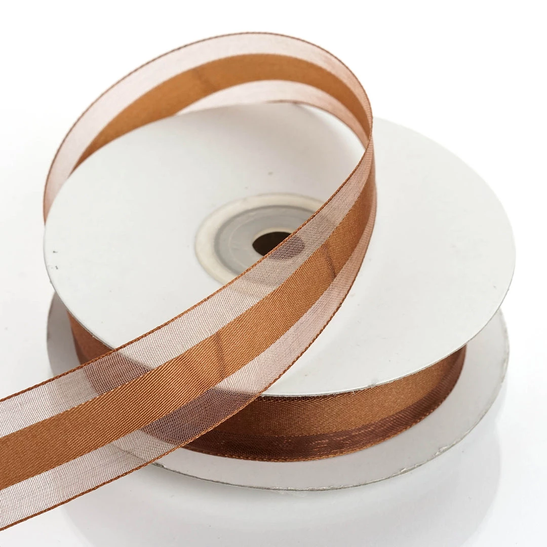 Silkflowersfactory Ribbons 7/8" X 25 Yards Organza Ribbon With Satin Center - Chocolate 3 Silkflowersfactory Ribbons 7/8" X 25 Yards Organza Ribbon With Satin Center - Chocolate