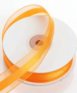 Silkflowersfactory Ribbons 7/8" X 25 Yards Organza Ribbon With Satin Center - Orange