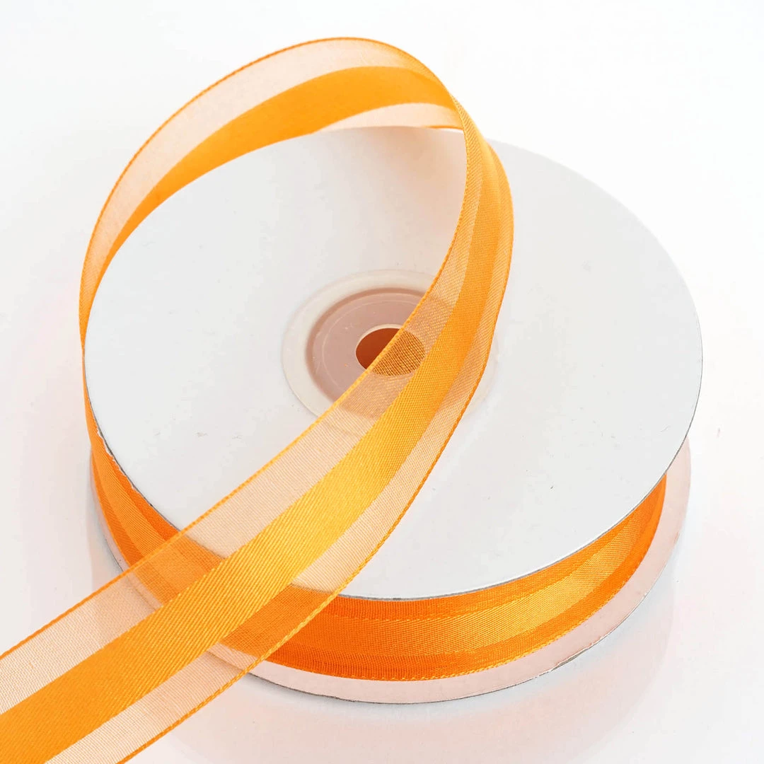 Silkflowersfactory Ribbons 7/8" X 25 Yards Organza Ribbon With Satin Center - Orange 3 Silkflowersfactory Ribbons 7/8" X 25 Yards Organza Ribbon With Satin Center - Orange