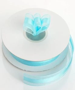 Silkflowersfactory 7/8" X 25 Yards Organza Ribbon With Satin Center - Turquoise