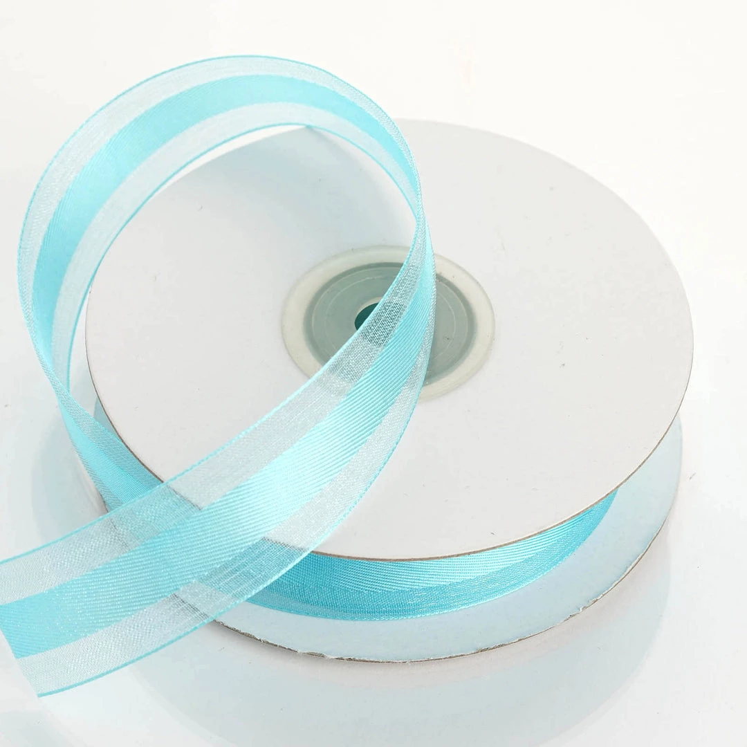 Silkflowersfactory 7/8" X 25 Yards Organza Ribbon With Satin Center - Turquoise 3 Silkflowersfactory 7/8" X 25 Yards Organza Ribbon With Satin Center - Turquoise