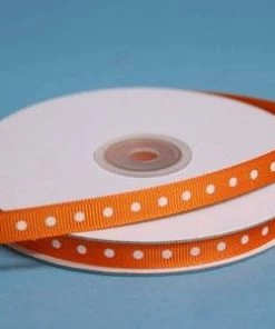 Silkflowersfactory 25 Yards 3/8" DIY Coral Orange Grosgrain Polka Dot Ribbon Wedding Party Dress Favor Gift Craft Decoration