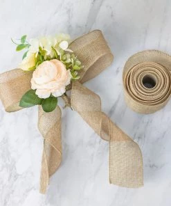Silkflowersfactory 2.5" X 10 Yards Natural Tone Burlap Wired Ribbon