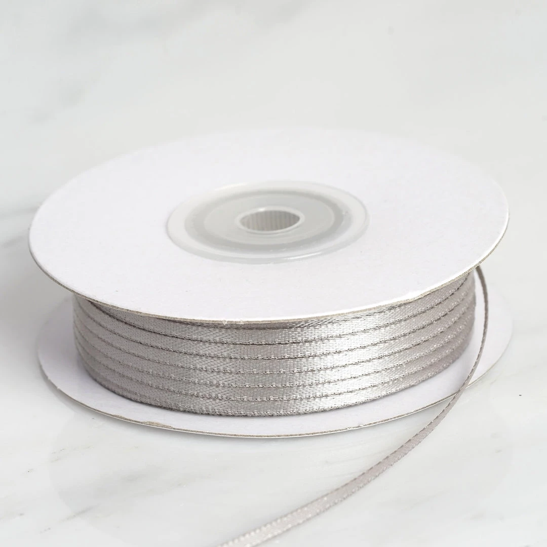 Silkflowersfactory 1/16" X 100 Yards Solid Satin Ribbon - Silver Ribbons 3 Silkflowersfactory 1/16" X 100 Yards Solid Satin Ribbon - Silver Ribbons