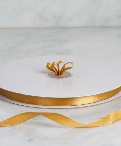 Silkflowersfactory Ribbons 3/8" X 100 Yards Solid Satin Ribbon - Gold