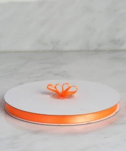 Silkflowersfactory Ribbons 3/8" X 100 Yards Solid Satin Ribbon - Orange