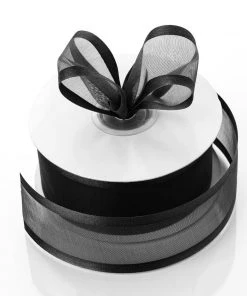 Silkflowersfactory Ribbons 1.5" X 25 Yards Organza Ribbon With Satin Edge - Black
