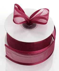 Silkflowersfactory 1.5" X 25 Yards Organza Ribbon With Satin Edge - Burgundy Ribbons