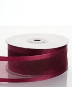 Silkflowersfactory 1.5" X 25 Yards Organza Ribbon With Satin Edge - Burgundy Ribbons