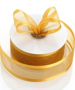 Silkflowersfactory 1.5" X 25 Yards Organza Ribbon With Satin Edge - Gold