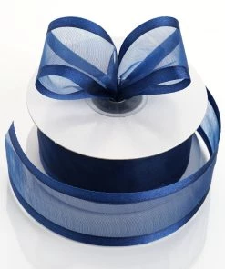 Silkflowersfactory 1.5" X 25 Yards Organza Ribbon With Satin Edge - Navy Blue