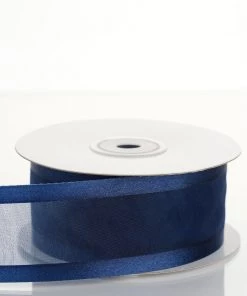 Silkflowersfactory 1.5" X 25 Yards Organza Ribbon With Satin Edge - Navy Blue