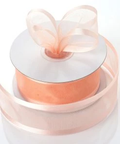 Silkflowersfactory 1.5" X 25 Yards Organza Ribbon With Satin Edge - Peach