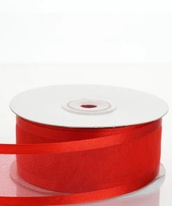Silkflowersfactory Ribbons 1.5" X 25 Yards Organza Ribbon With Satin Edge - Red