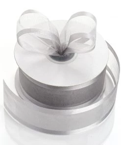 Silkflowersfactory Ribbons 1.5" X 25 Yards Organza Ribbon With Satin Edge - Silver