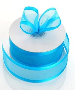 Silkflowersfactory Ribbons 1.5" X 25 Yards Organza Ribbon With Satin Edge - Turquoise