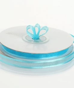 Silkflowersfactory Ribbons 3/8" X 25 Yards Organza Ribbon With Satin Edge - Turquoise