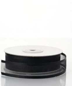 Silkflowersfactory Ribbons 7/8" X 25 Yards Organza Ribbon With Satin Edge - Black
