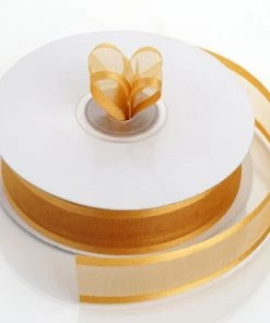 Silkflowersfactory 7/8" X 25 Yards Organza Ribbon With Satin Edge - Gold Ribbons