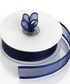 Silkflowersfactory 7/8" X 25 Yards Organza Ribbon With Satin Edge - Navy Blue Ribbons