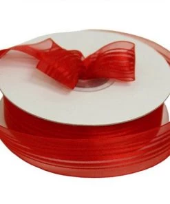 Silkflowersfactory Ribbons 25 Yard 7/8" DIY Red Organza Ribbon With Satin Stripes For Craft Dress Wedding ( Sold Out)