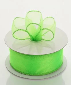 Silkflowersfactory 1.5" X 10 Yards Organza Ribbon With Wired Edge - Apple Green Ribbons