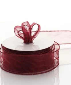 Silkflowersfactory 1.5" X 10 Yards Organza Ribbon With Wired Edge - Burgundy